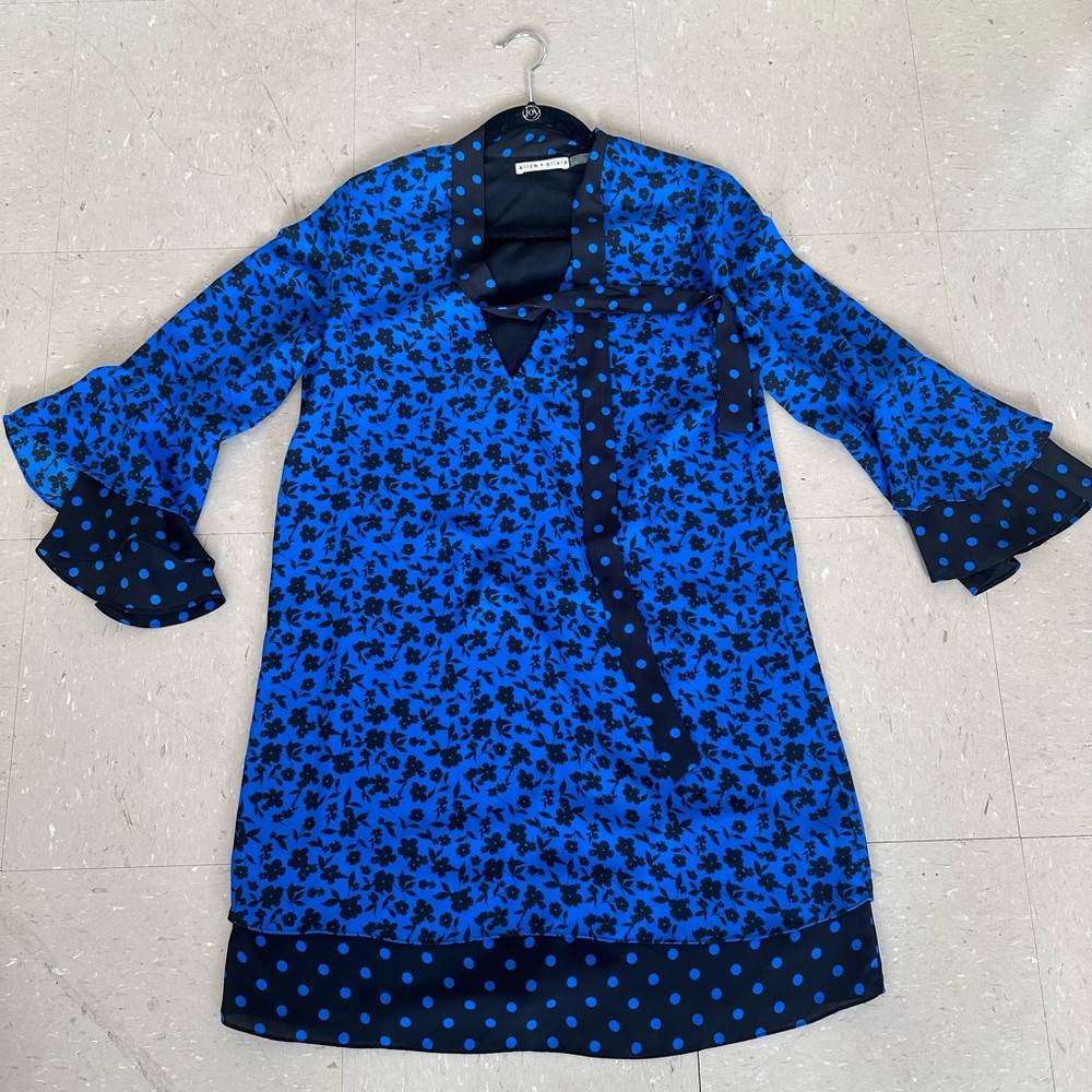 Alice and Olivia blue and black silk dress